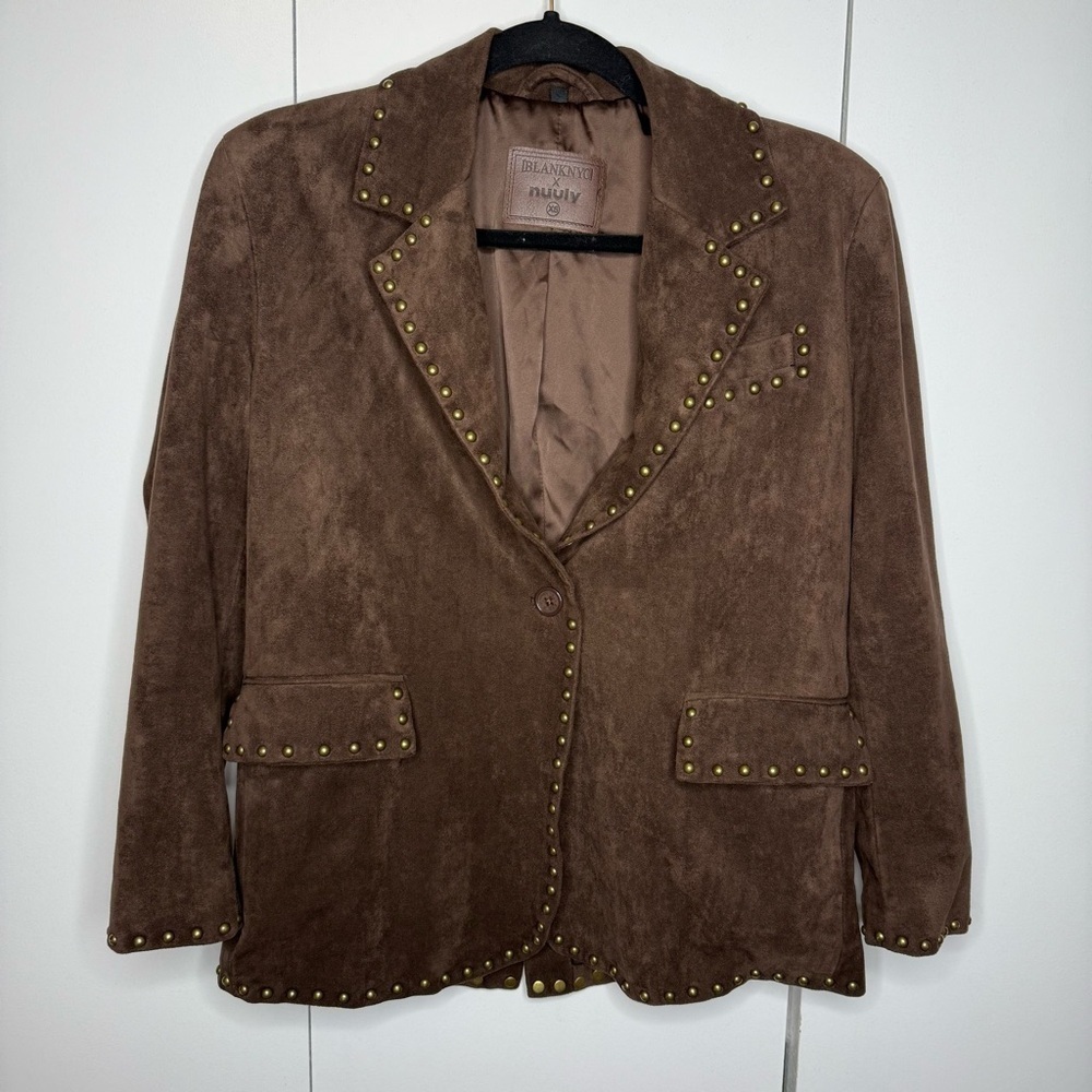 Blank NYC X Nuuly Studded Vegan Suede Blazer Chocolate Brown XS - Picture 3 of 11